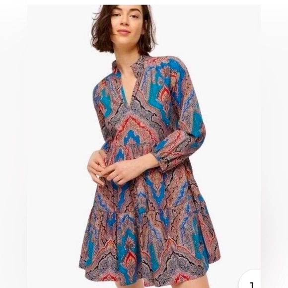 NWOT J Crew Rebecca Poplin Ratti Mediterranean Paisley Print Dress Small